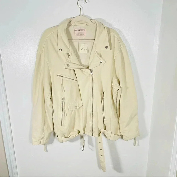 NWT Free People Rebel Knit Moto Jacket Vanilla Cream Biker-Boho Transitional - Picture 2 of 11